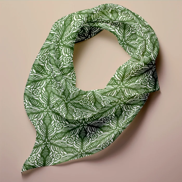 Hand-printed green persian lily silk scarf
