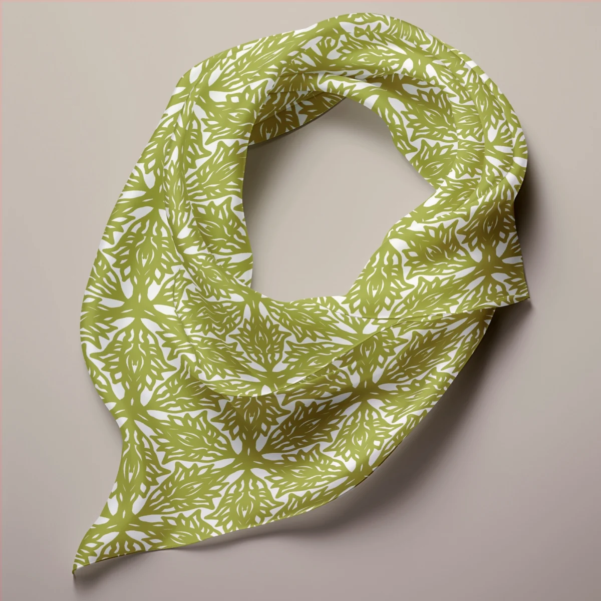 Hand-printed sage green flower meadow silk scarf