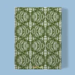 Hand-printed sage green shimmering pearls notebook, organic fabric