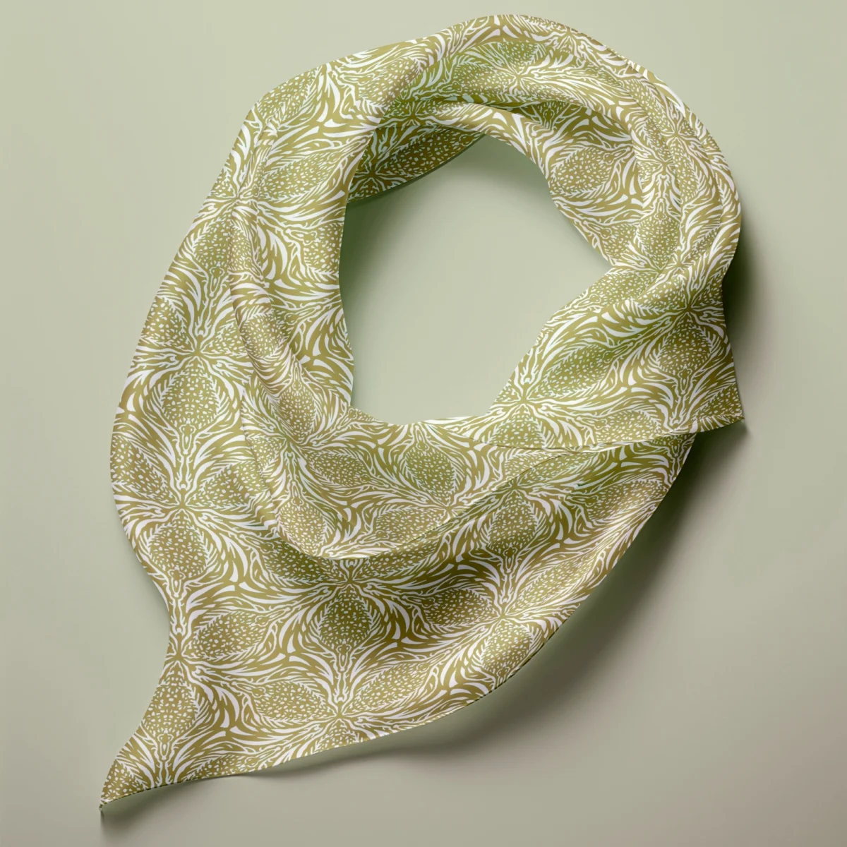 Hand-printed sage green thistle silk scarf