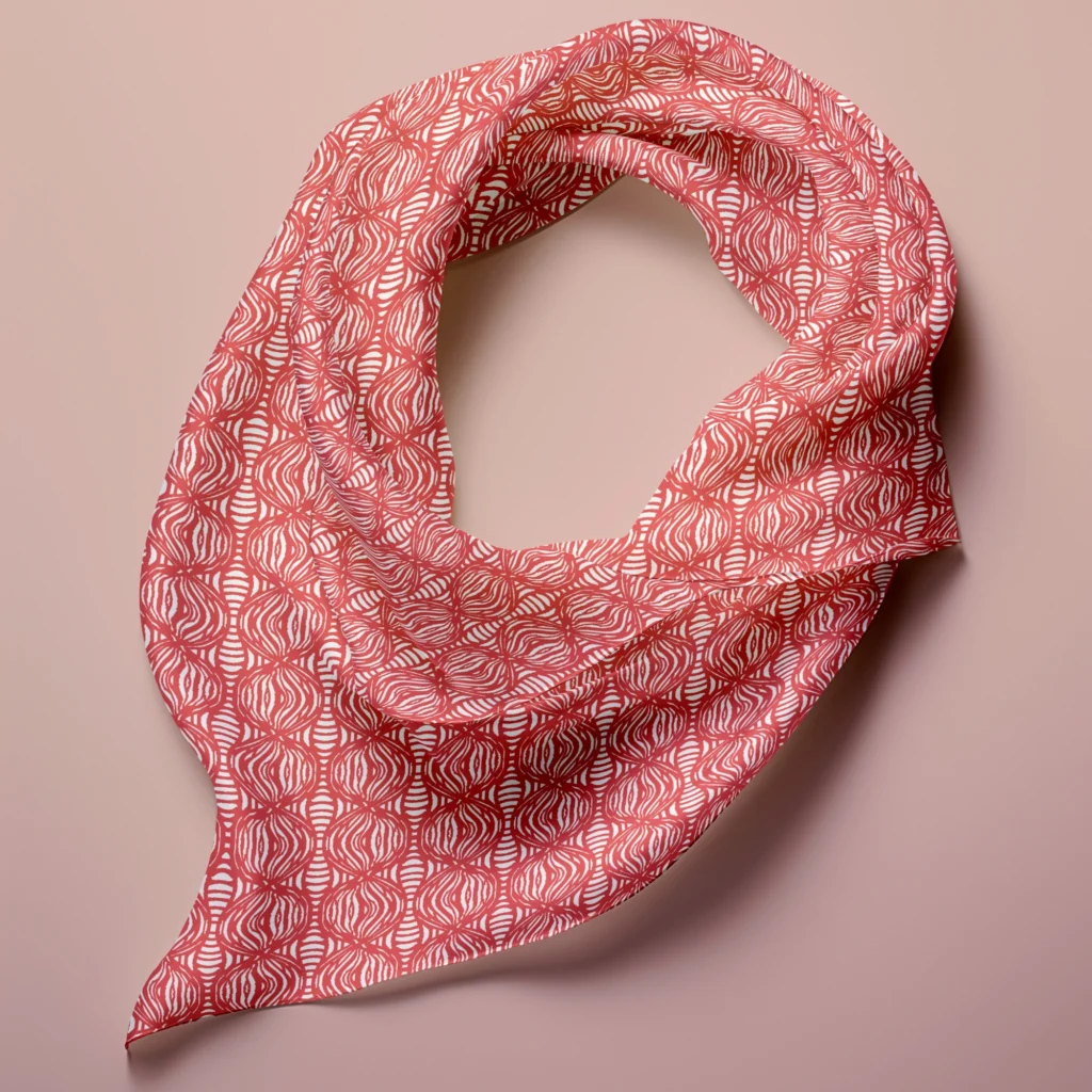 Hand-printed flamingo colour shimmering pearls silk scarf
