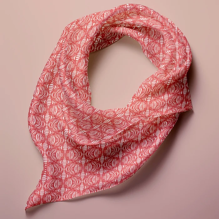 Hand-printed flamingo colour shimmering pearls silk scarf