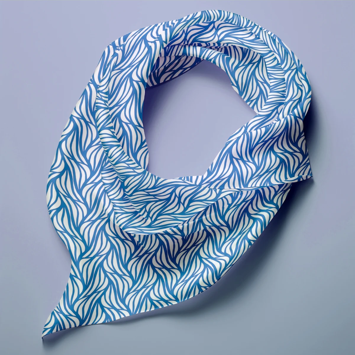Hand-printed blue rustling willow leaves silk scarf