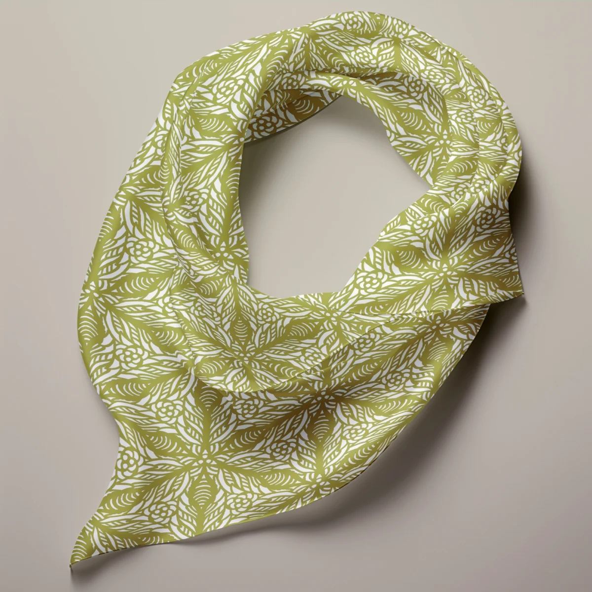 Hand-printed sage green persian lily silk scarf