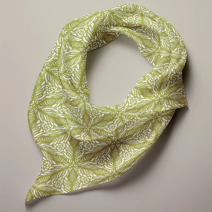 Hand-printed sage green persian lily silk scarf