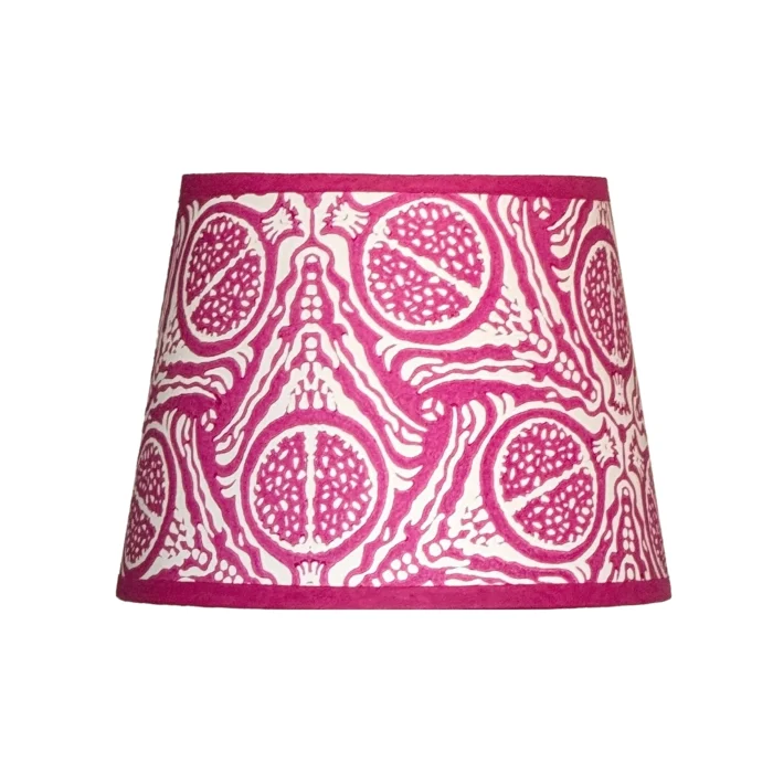 Hand-printed cerise pomegranate lampshade, hand-printed