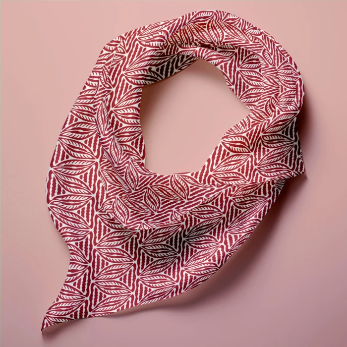Hand-printed red cottage leaves silk scarf
