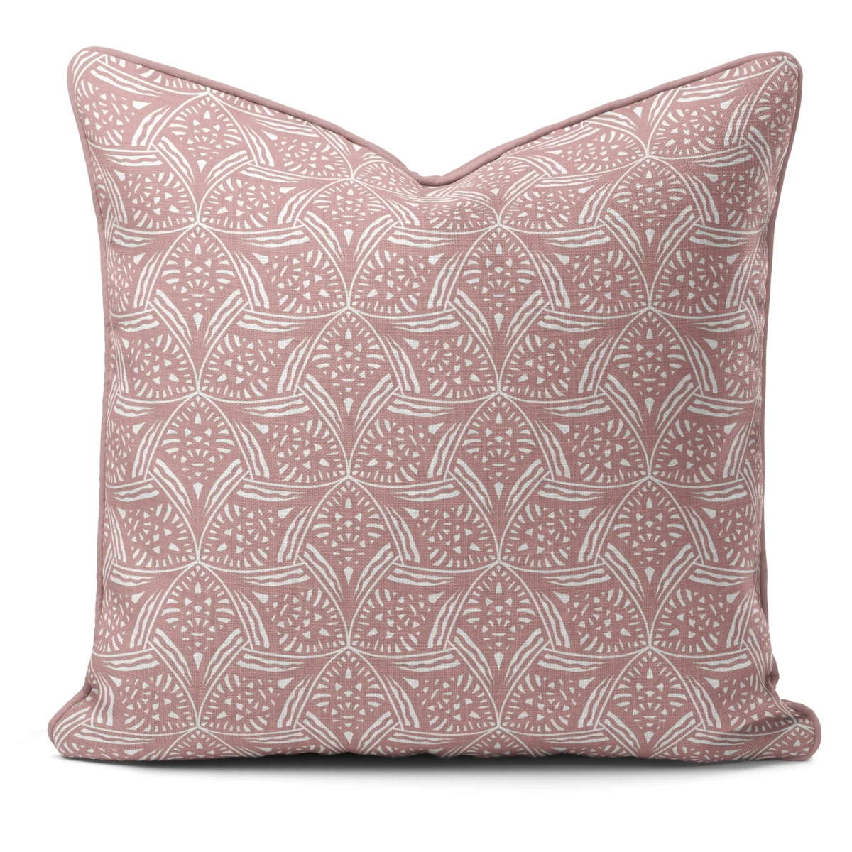 Hand-printed pink evening lavendar cushion, organic fabric