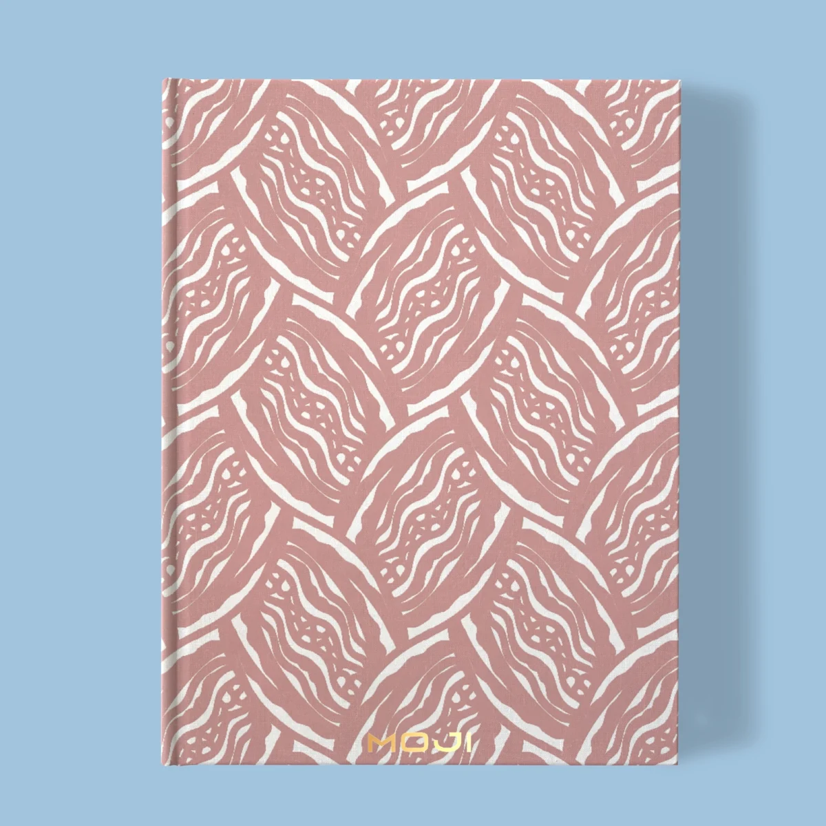 Hand-printed navy pink seed pod notebook, organic fabric