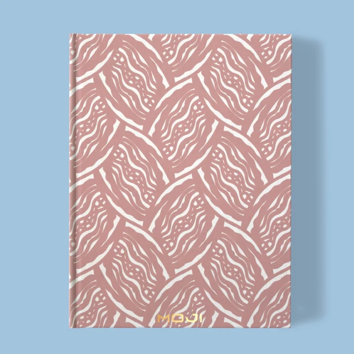 Hand-printed navy pink seed pod notebook, organic fabric