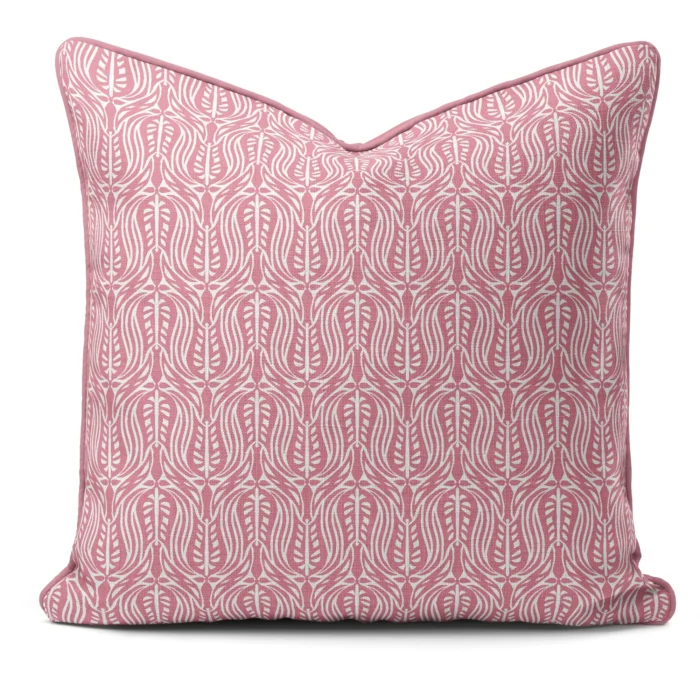 Hand-printed pink wild tulip cushion, organic fabric