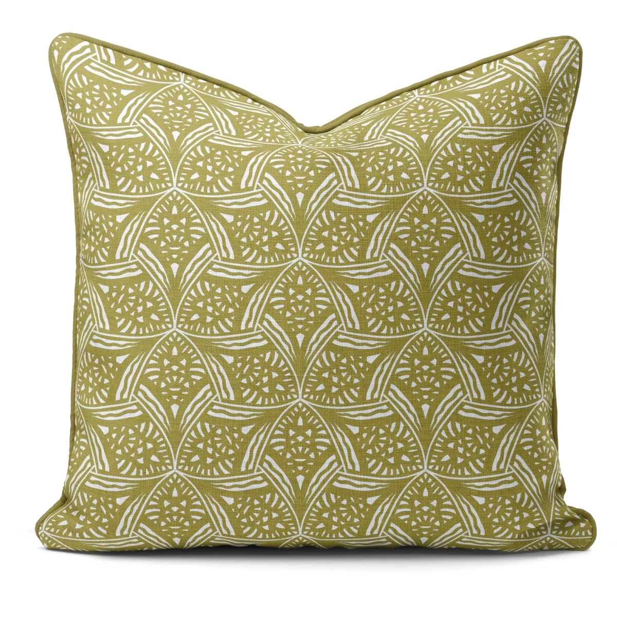 Hand-printed sage greenevening lavendar cushion, organic fabric