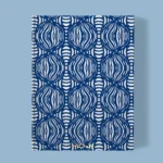 Hand-printed navy blue teal Shimmering Pearls notebook, organic fabric