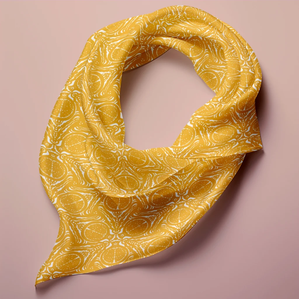 Hand-printed yellow pomegranate silk scarf