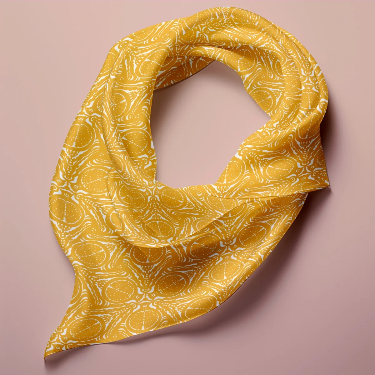 Hand-printed yellow pomegranate silk scarf
