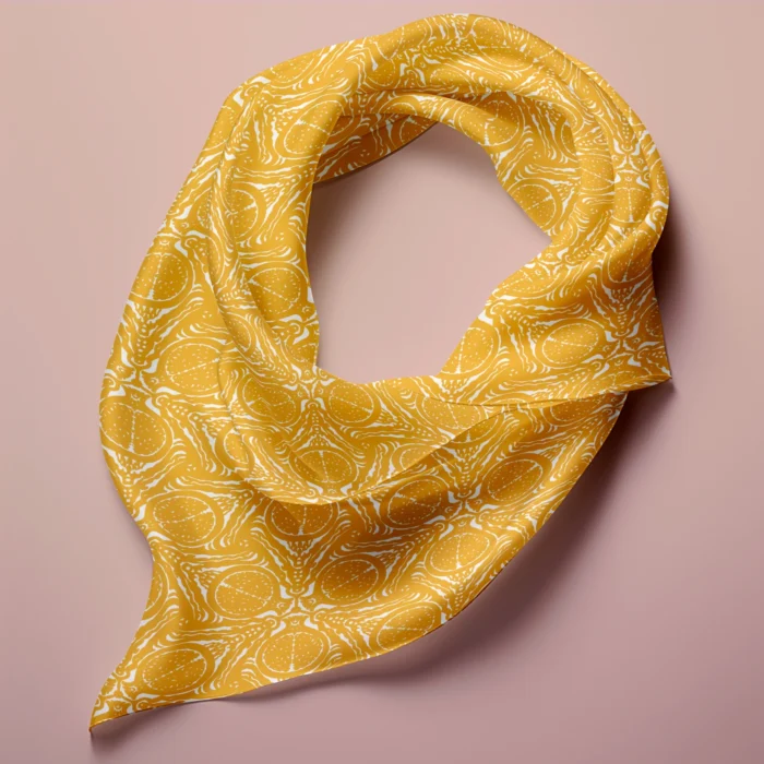Hand-printed yellow pomegranate silk scarf