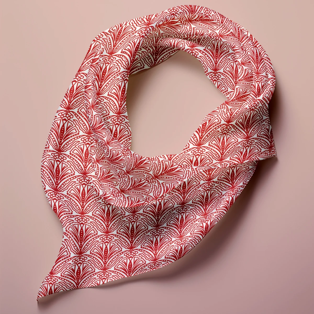 Hand-printed red shiraz bloom silk scarf