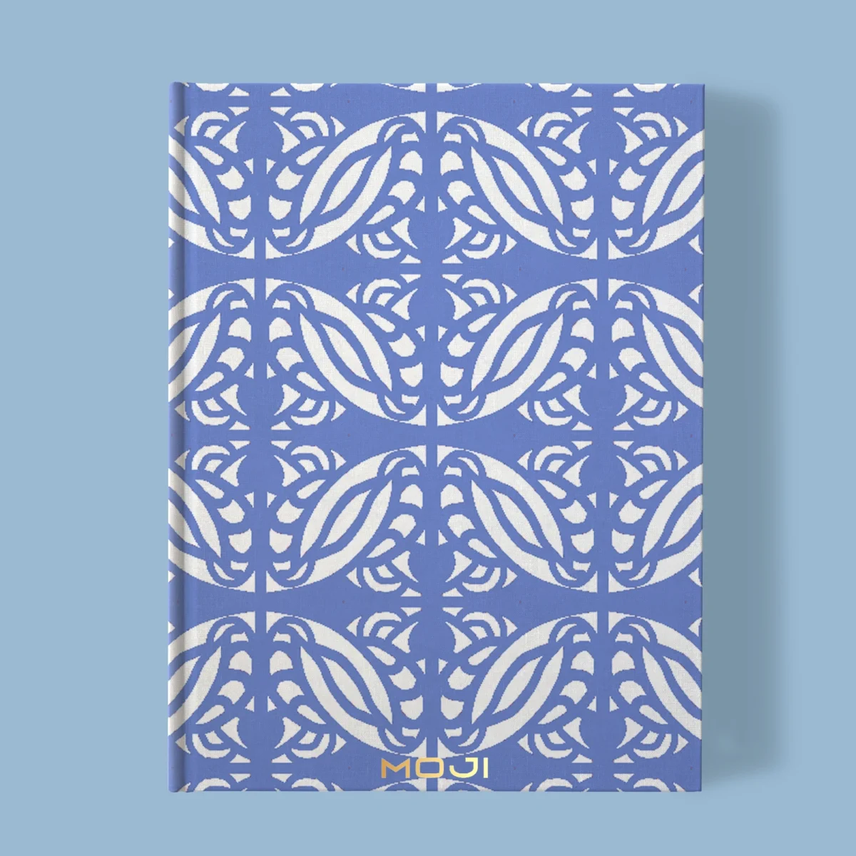 Hand-printed blue persian love birds notebook, organic fabric