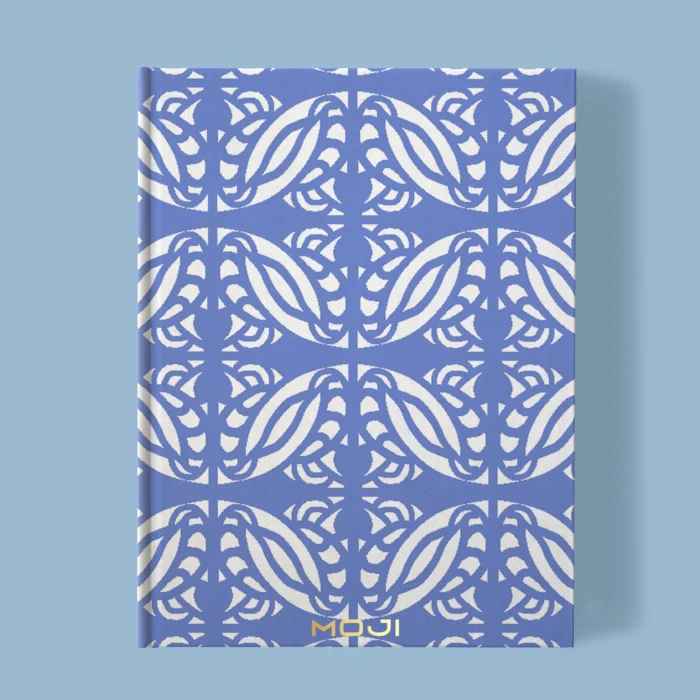 Hand-printed blue persian love birds notebook, organic fabric