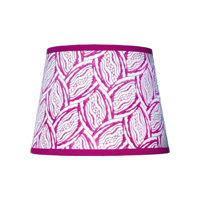 Hand-printed cerise seed pod lampshade, hand-printed paper