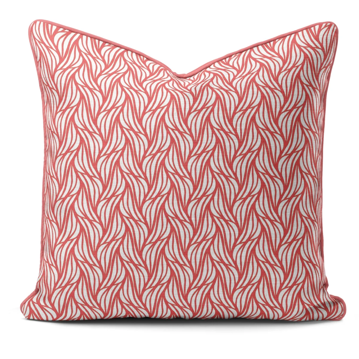 Hand-printed coral rustling willow cushion, organic fabric