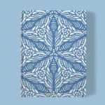 Hand-printed blue persian lily notebook, organic fabric