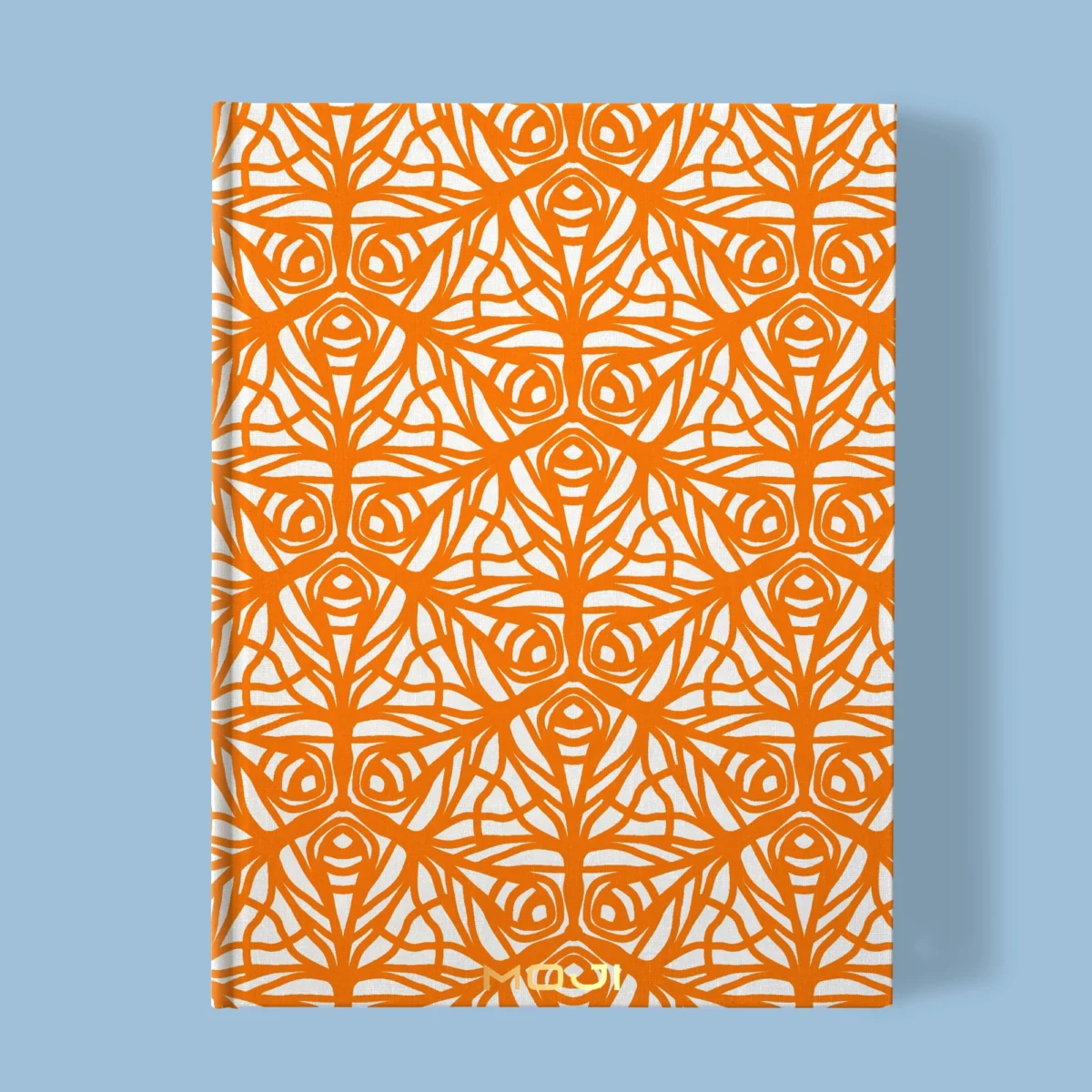 Hand-printed orange butterfly garden notebook, organic fabric