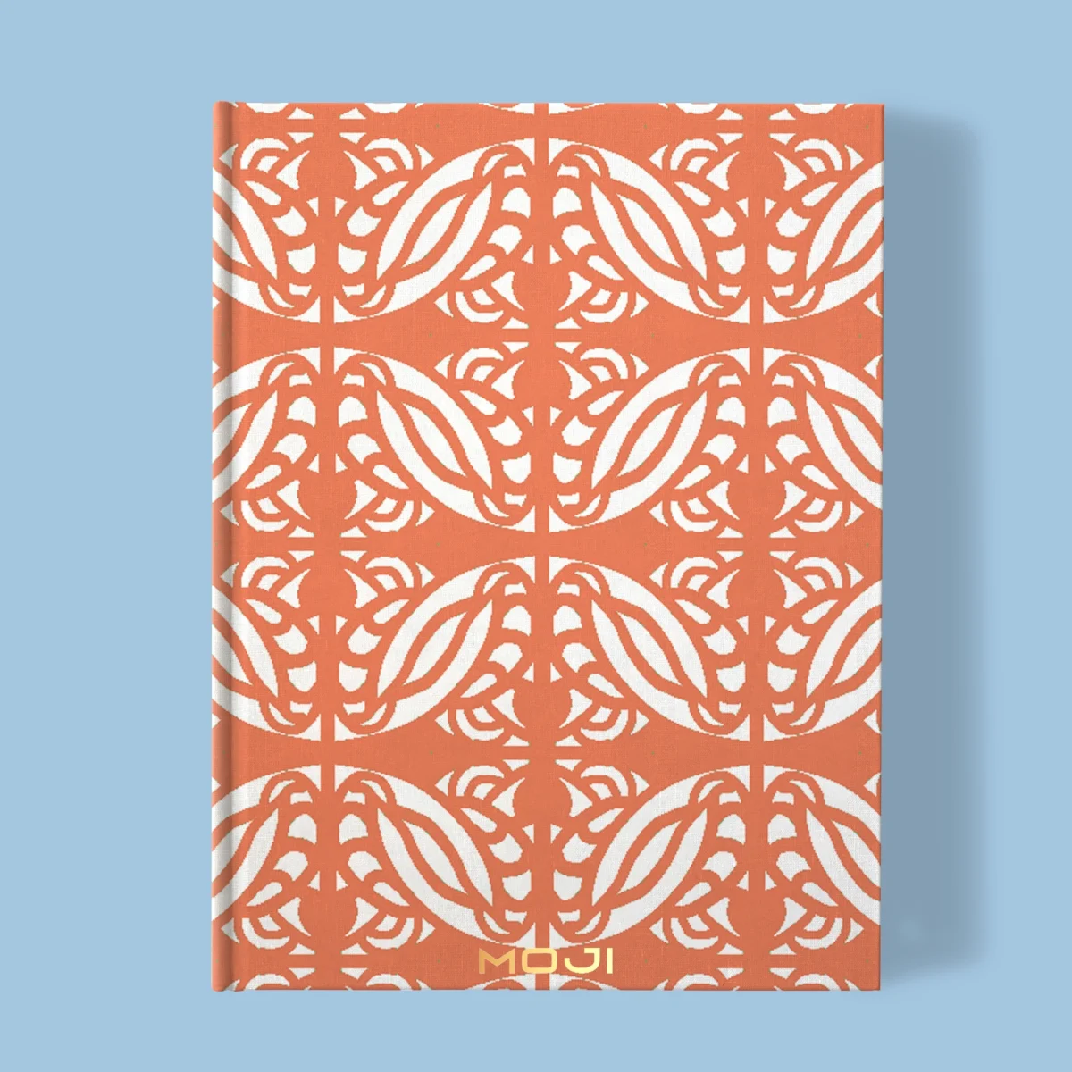 Hand-printed coral persian love birds notebook, organic fabric