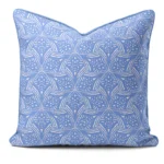 Hand-printed blue evening lavendar cushion, organic fabric