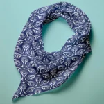 Hand-printed navy blue petal silk scarf