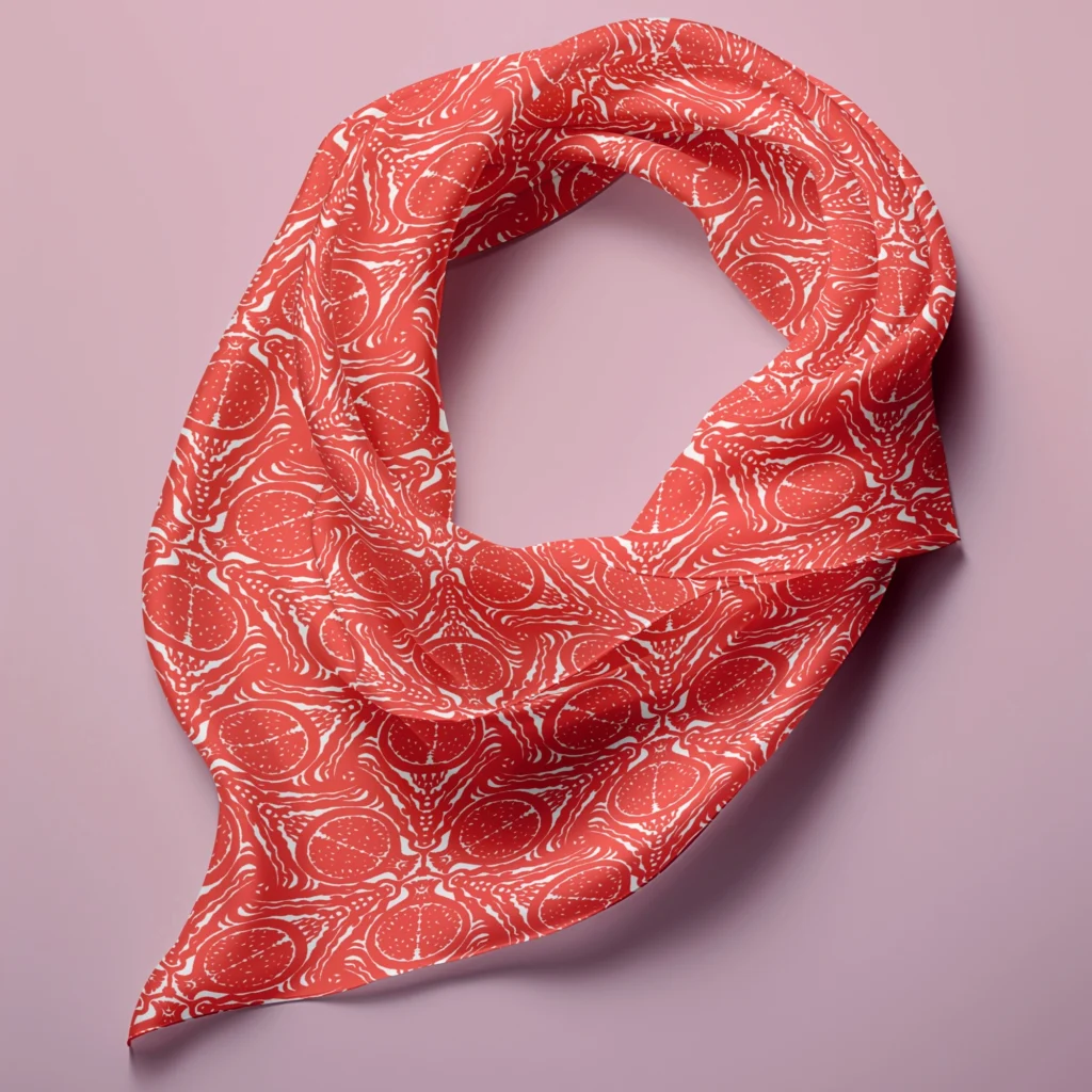 Hand-printed flamingo colour pomegranate silk scarf
