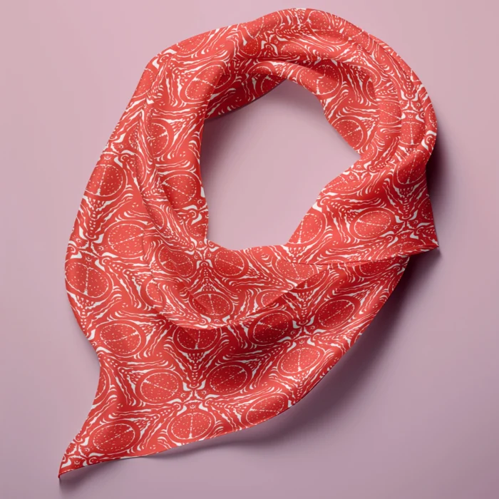 Hand-printed flamingo colour pomegranate silk scarf