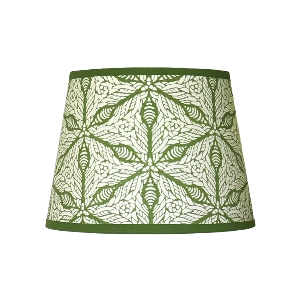 Hand-printed green persian lily lampshade, hand-printed paper