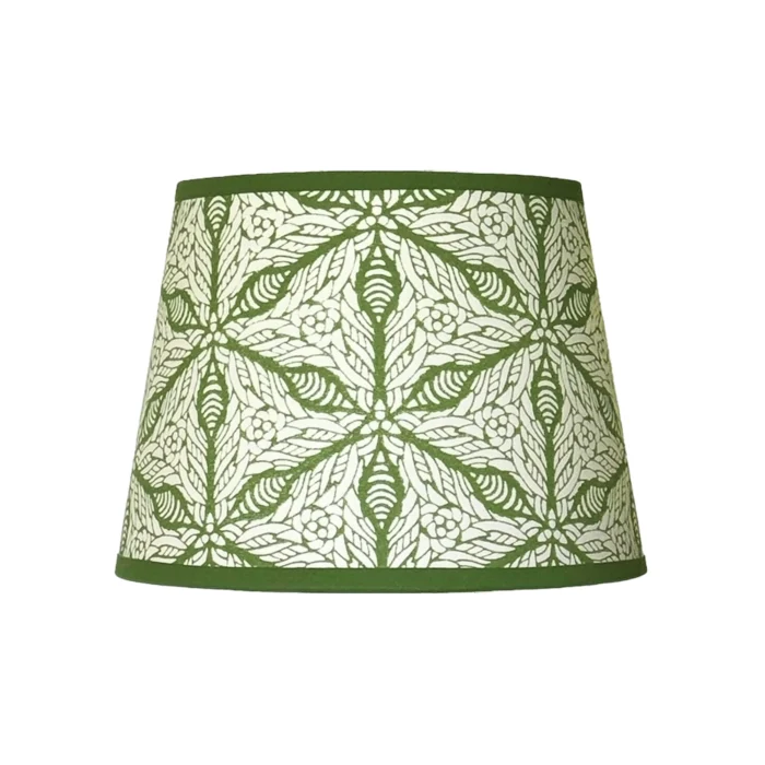 Hand-printed green persian lily lampshade, hand-printed paper