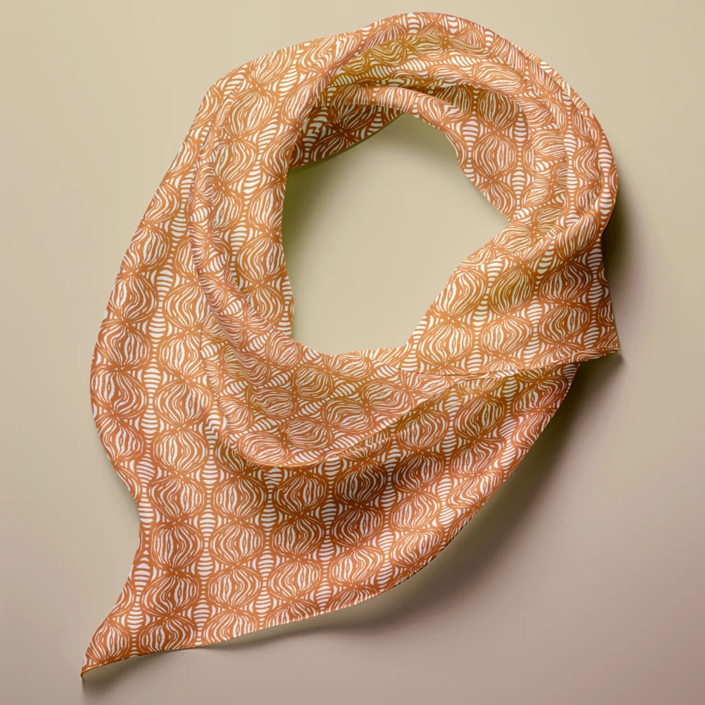 Hand-printed orange shimmering pearls silk scarf