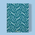 Hand-printed teal seed pod notebook, organic fabric