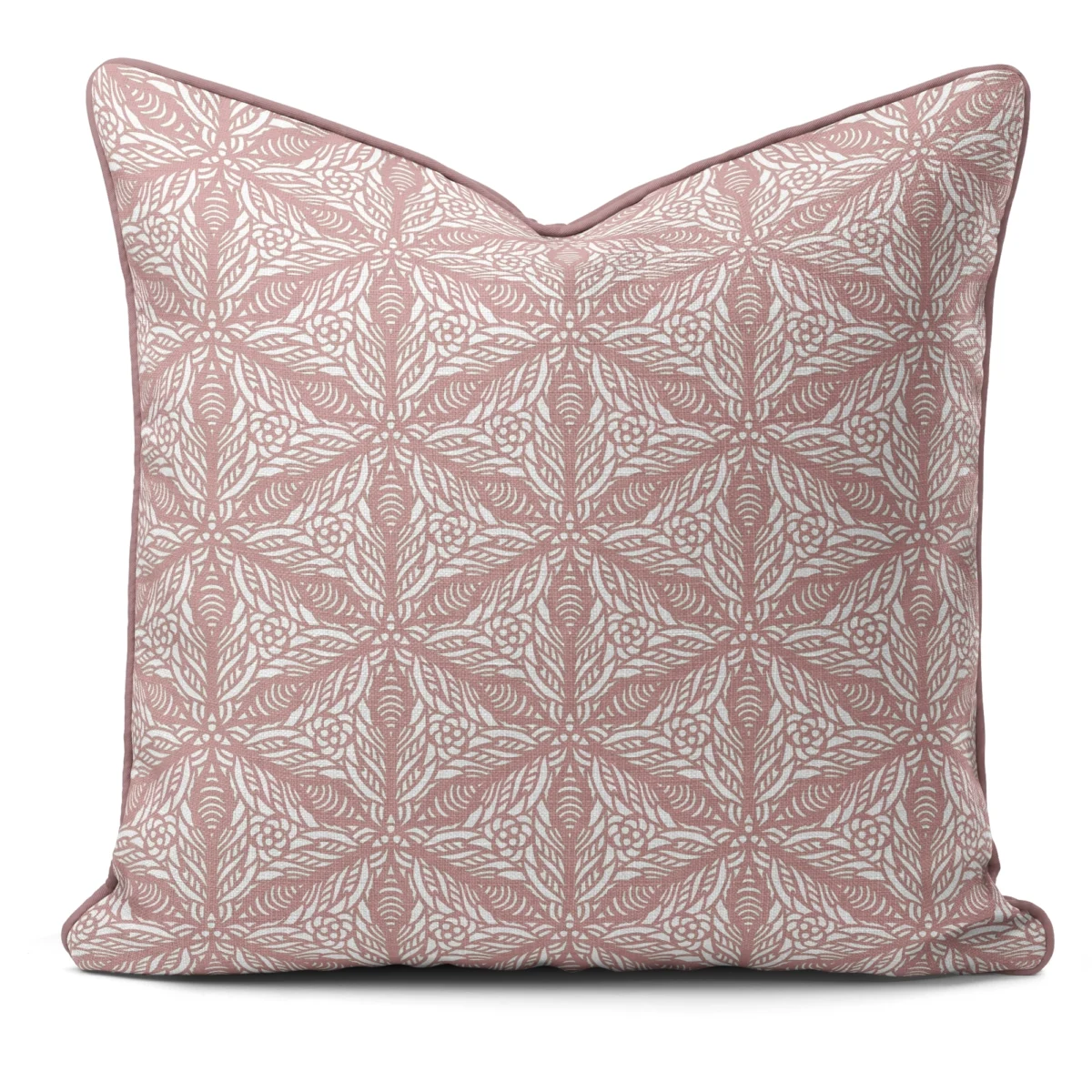 Hand-printed pink Persian lily cushion, organic fabric