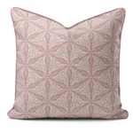 Hand-printed pink Persian lily cushion, organic fabric