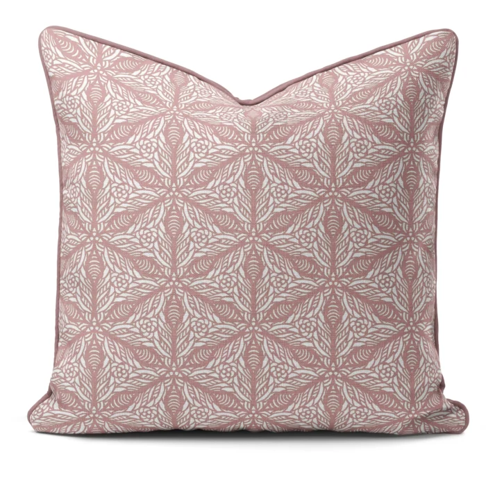 Hand-printed pink Persian lily cushion, organic fabric