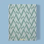 Hand-printed teal rustling willow leaves notebook, organic fabric