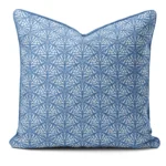 Hand-printed blue butterfly garden cushion, organic fabric