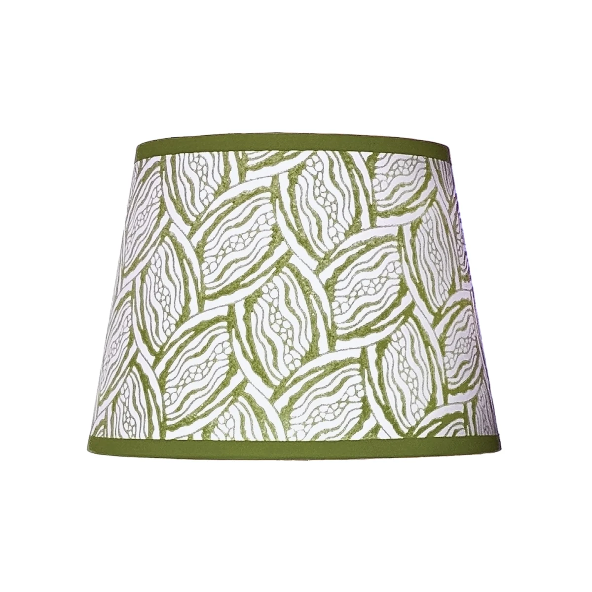Hand-printed sage green seed pod lampshade, hand-printed paper
