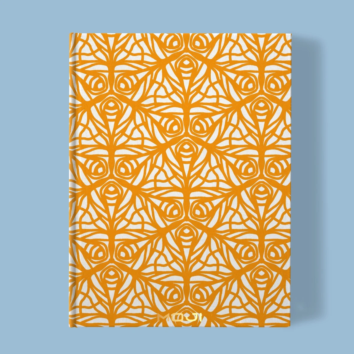 Hand-printed yellow butterfly garden notebook, organic fabric