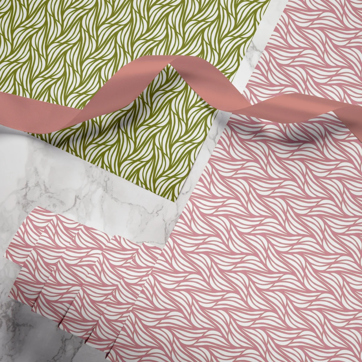 Hand-printed rustling willow leaves wrapping paper