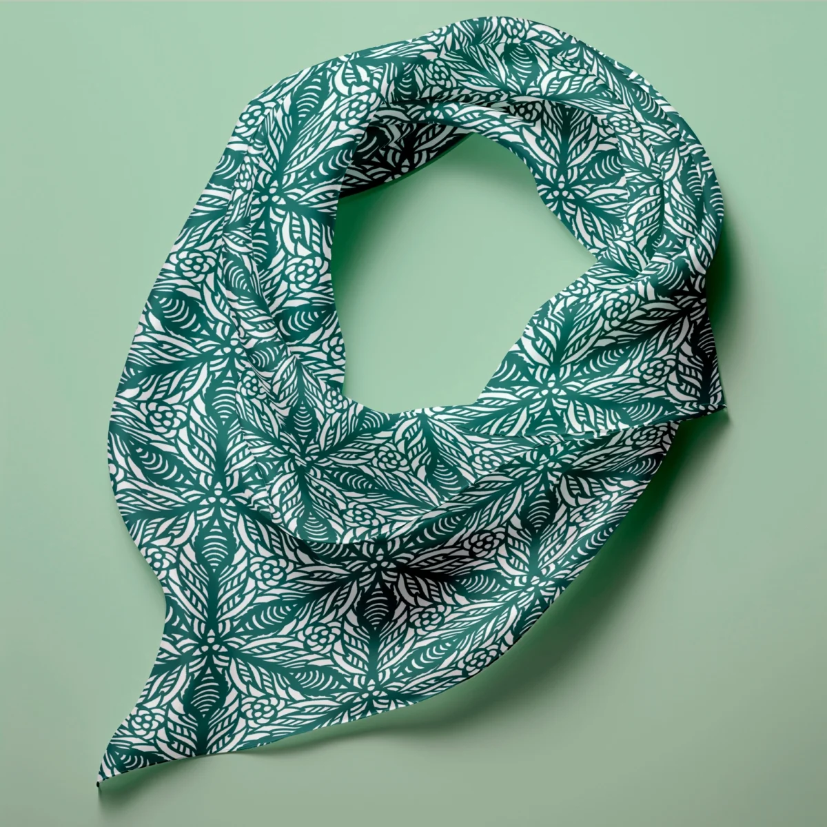 Hand-printed teal persian lily silk scarf