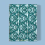 Hand-printed teal shimmering pearls notebook, organic fabric