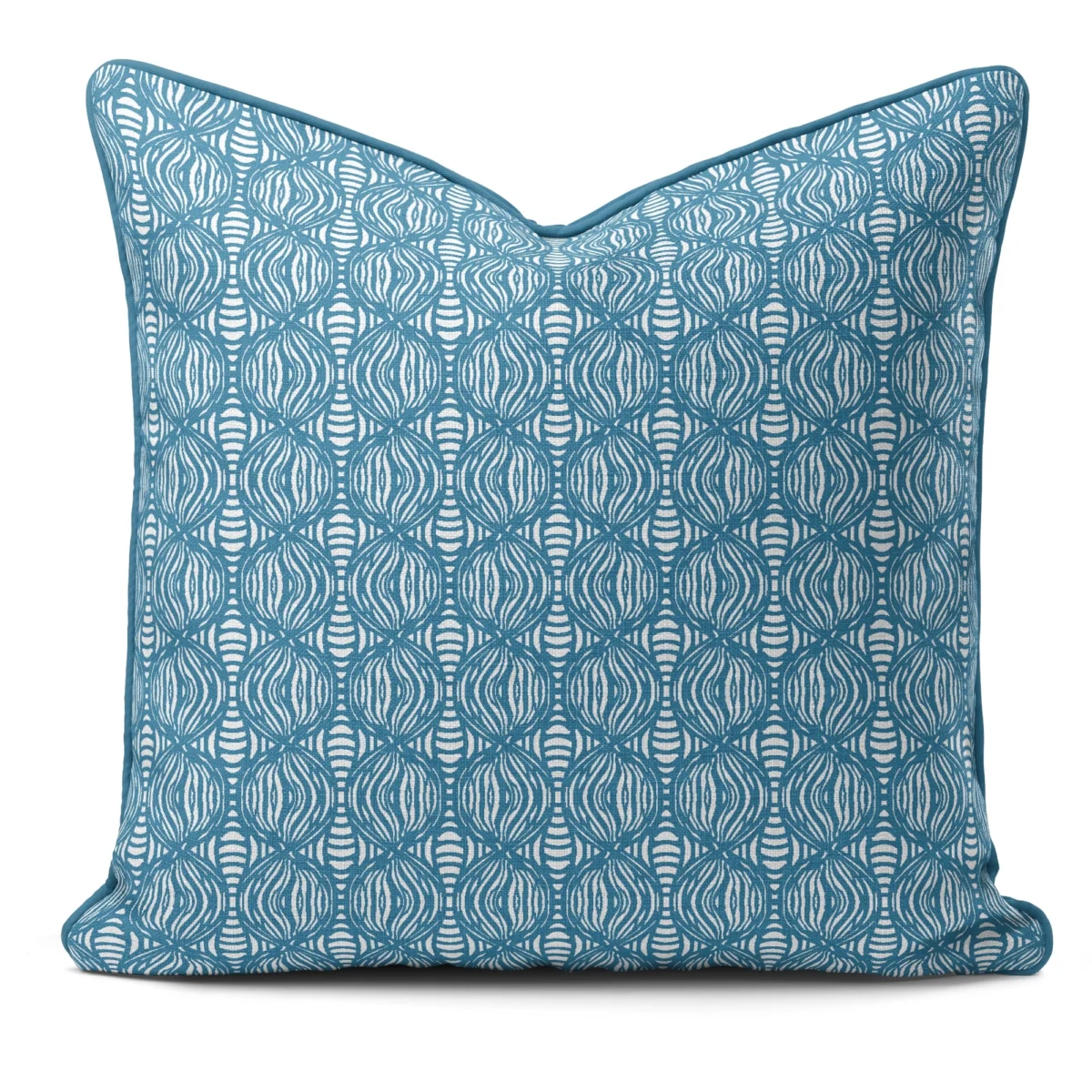 Hand-printed teal shimmering pearls cushion, organic fabric