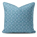 Hand-printed teal shimmering pearls cushion, organic fabric