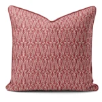 Hand-printed red wild tulip cushion, organic fabric
