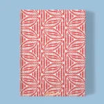 Hand-printed coral cottage leaves notebook, organic fabric